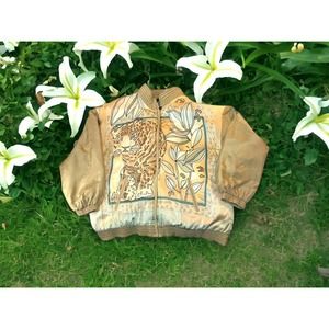 Muriel Women's Silk Track Suit Jacket Size XL Lined Cheetah Print Grandma Core